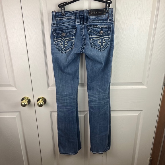 Rock Revival Jen Boot Distressed Jeans Flap Pockets Size 27 - Picture 2 of 6